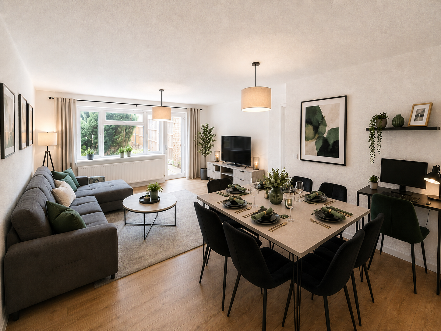 Living room with sofa and dining area